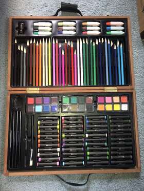 3638637512 123 Art Set And Carry Case - Used Nearly Complete Hb Pencils Watercolors
