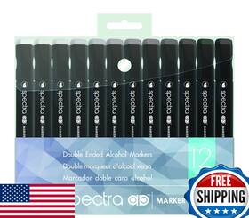 B01fumkpg6 Ad Marker Chartpak Spectra Tri-nib And Brush Dual-tip 12 Assorted Cool Gray Co