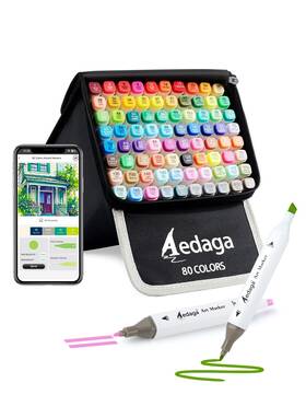 B0c4z1bmfw Aedaga 80 Colors Dual Tip Alcohol Markers With Free App - Art Marker Kickstand Cas