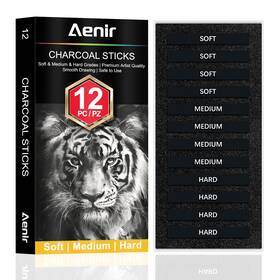 B0f3p7cjqh Aenir Compressed Charcoal Sticks Set - Soft Medium Hard 12pcs Drawing Art