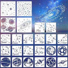 B0dlgk4l1y Afritee Reusable Star Painting Stencil Set - 24 Pcs Astronomy Planet Stencils A