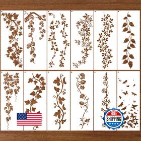 B0ds2n88q1 Afritee Leaf Vine Border Stencils For Painting - 12 Pcs Reusable Flowers Wall Decor Diy