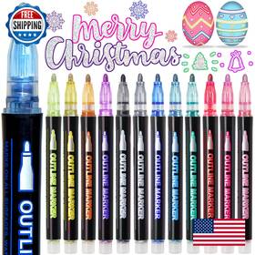 B0ddbpj5zs Akuble Glitter Markers Outline Pens Metallic 12 Cute Art Supplies Kids 6-8 9-12 10-12 Y