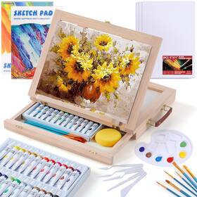 B0db2y62gy Aotemoon Wooden Tabletop Art Easel Set For Painting 54 Pieces Starter Acrylic Paint