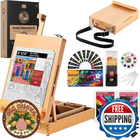 B0fjcvth1p Aotemoon Beechwood Tabletop Easel Set Painting 60-piece 2-in-1 Art Supplies Portable
