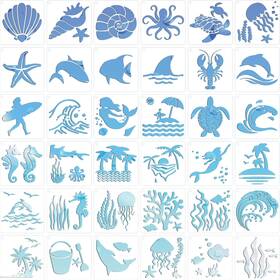 Mbdh033 Apvok 36 Pcs Beach Stencils For Painting - Reusable Ocean Templat