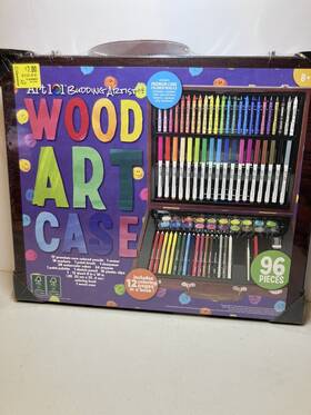 59096 Art 101 Budding Artist Wood Case 96 Pieces With 12 Coloring Pages In A Book