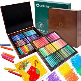 B0fcy8dz9g Artecho 120-color Oil Pastels Set Soft Art With Wooden Box