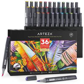 B08vjj2z5z Arteza Alcohol Markers Set Of 36 Tropical Tones Medium Chisel And Brush Nib Du