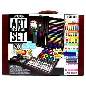 Pa-6999 Artskills 200 Piece Art Essential Set Wood Storage Case New