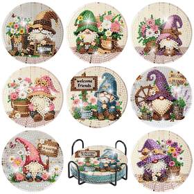 Bdwy351 Askkqtx 8 Pcs Gnome Diamond Art Coasters Kits 3.9 Inches Coasters-bdwy351