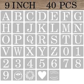 B0b3xppxrt Asmpio 9 Inch Letter And Number Stencils 40 Pcs Reusable Plastic Craft Templates