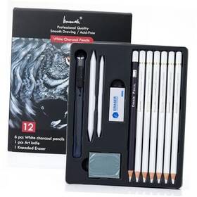 B-8812 White Charcoal Pencils Set - 12 Piece Colored For Drawing