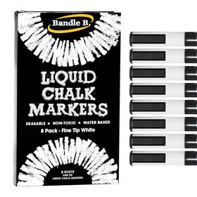 Bandle B. 850049631044 Chalk Markers - 8 White Fine Tip Erasable Non-toxic Water-based Crisp Whi