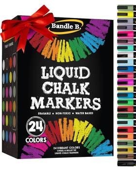 Bb-m1-bulk.24 Bandle B. Chalk Markers - 24 Vibrant Erasable Non-toxic Water-based Rever