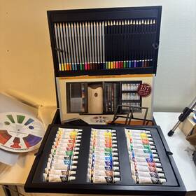 Mc207e Battat Art Studio 2-level Wooden Case 137 Piece Set Includes 36 Tubes Of Paint
