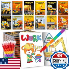 B0fb3tcm38 Benlouis 12 Construction Mini Coloring Books Kids With Stacking Crayons Excavato