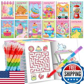 B0fb3v3kt3 Benlouis 12 Donut Candyland Mini Coloring Books Kids With Stacking Crayons