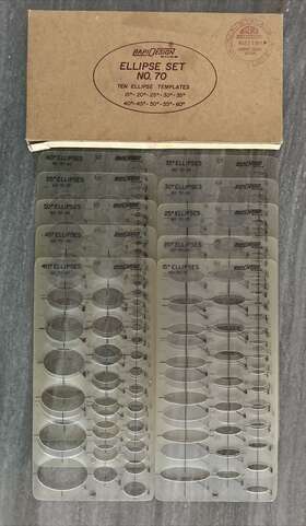 Berol R-70 Vtg Rapidesign Ellipse Set No. 70 Series 15 To 60 Degrees 10 Drawing Templates