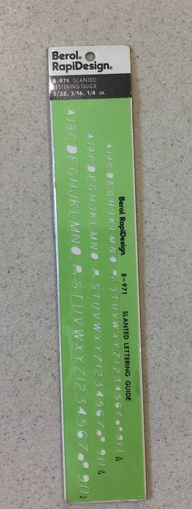 R-971 Berol Rapidesign Slanted Lettering Guide 5/32 3/16 1/4 In