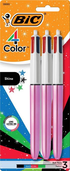 Mmm3pkec-a-ast Bic 4 Color Shine Retractable Ballpoint Pen With 1.0 Mm Point And Wide Barrel