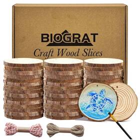 Bg-w01 Biograt 3 Inch Wood Slices Wooden Discs For Crafts With Holes 45 Pcs 2.8-3.1 Inches