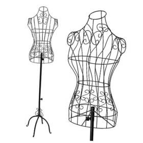 Bonnlo 810158427129 Female Wire Dress Form Vintage Style Black White/black/gold
