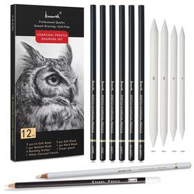 B-812 Brusarth Charcoal Drawing Set -12 Pc Black Pencils White E