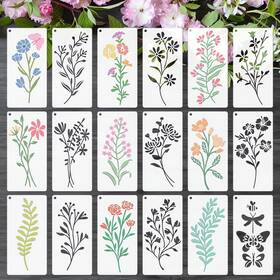 Hb-12 Buaszay 18 Pcs Flower Stencils Reusable 6x3 Inch Wildflower Templates For Drawing Sp