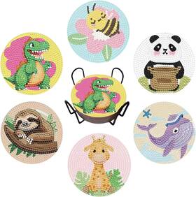 Tl094 Bulerrylulu 6 Pcs 5d Diamond Painting Coasters Kits With Holder Art Animal