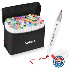 B073tw8qhv Caliart 100 Colors Dual Tip Alcohol Art Markers Set Sketch Pens Case White Barre