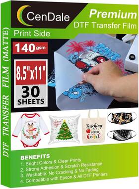 Cendale 974550774428 Dtf Transfer Film 8.5 Inch X11 - 30 Sheets Premium Thick Double Sided Fo