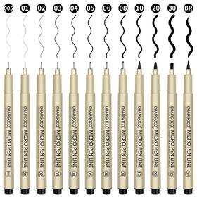 B0cbv12lwb Charsoco Black Micro-pens 12 Sizes 0.23-5mm Waterproof Archival Ink Set