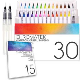 B07dk6sx8p Chromatek 30 Watercolor Brush Pens 15 Page Tutorial Pad And Online Video Series