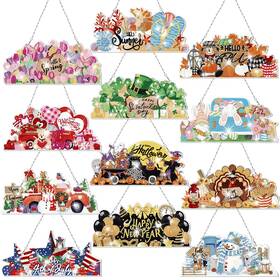 Qiy-cinnvoice-3097 Cinnvoice 12 Pcs Seasonal Diamond Art Wreath Kits Holiday 5d Diy Hanging Signs