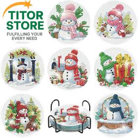 Bdwy274-us Clendo 8 Pcs Christmas Diamond Painting Coasters Kits With Holder Diy