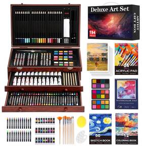 Cool Bank 810166826631 194 Piece Deluxe Art Set Painting Drawing Supplies With 4 Pads