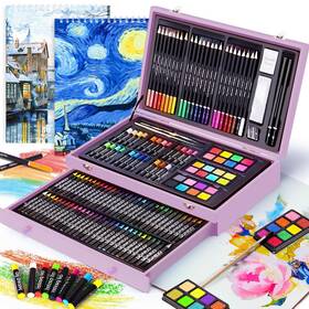 Cb-as145-purple-new Cool Bank 145 Piece Deluxe Art Set With 2 X 50 Sheet Drawing Pad Supplies Wooden A