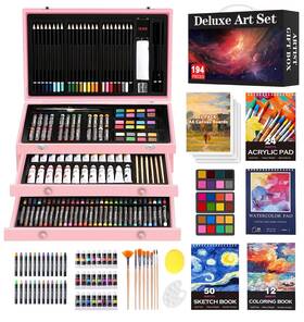 Wy-as175p-001 Cool Bank 194 Piece Deluxe Art Set Painting Drawing Supplies With 4 Pads