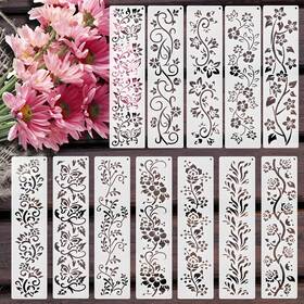 Cosyhive Csps-border-04 12 Pcs Flower Border Stencils For Painting Crafts Reusable X