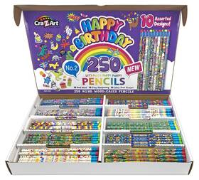 B0cfjynxkk Cra-z-art Happy Birthday Pencils Classpack 250 Count - 10 Unique Designs Teacher Supply