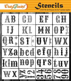 Cts778 Craftreat Reusable 24-piece Calligraphy Stencils Vintage Font 4.5x7 Lette