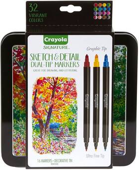 Fc01065119 Crayola Signature Sketch And Detail Dual Tip Markers W Tin Assorted Colors 16 Pe