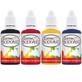 Custom Body Art 848849099461 4 Color Airbrush Temporary Tattoo Ink Kit Black Red Blue Yellow