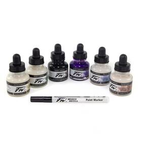 D160110007 Daler Rowney Daler-rowney Fw Acrylic Ink Bottle 6-color Shimmering Set With Empty Marker -