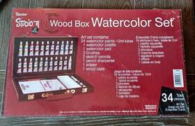 52548 Darcie Darice Studio 71 Wood Box 34 Piece Watercolor Painting Set - New