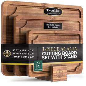 Dno-acb-3stnd Deer & Oak Pre-oiled Non Toxic 3-piece Acacia Cutting Board Set With Stand Fsc Certifi