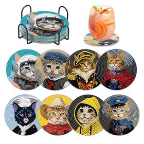Dlylust 762206182989 8 Pcs Cat Diamond Art Coasters 4 Inches X 0.1