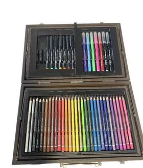 594587 Dm Creations International/art 101 Paint And Draw Color Pencil Pastel Set Wood Case Used Preowned