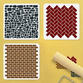 Doodlream Diy-wh0669-171 3pcs Tile Texture Stencils For Painting 11.8 Inch X11.8 Reusable Splicing Brick